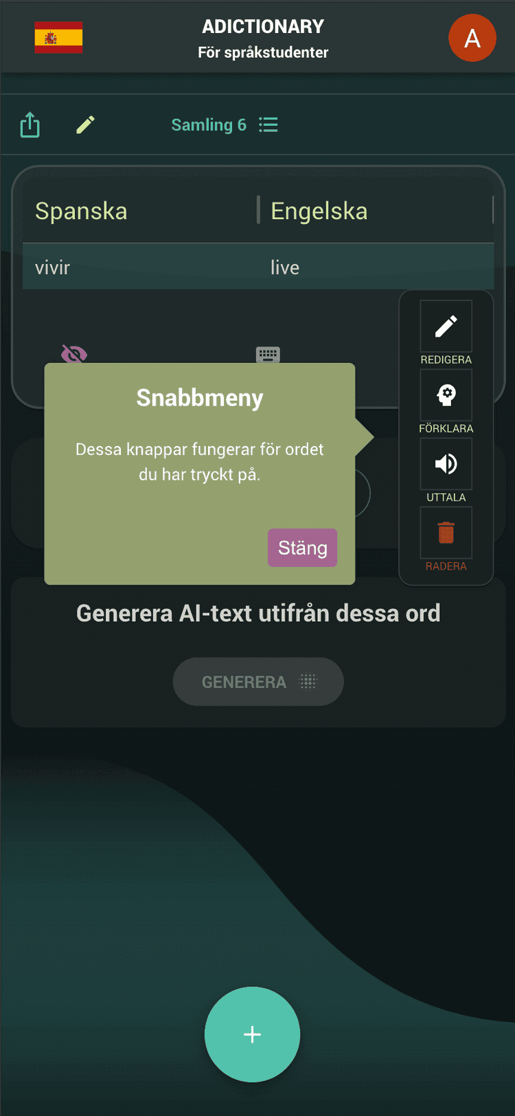 Nya ord context meny