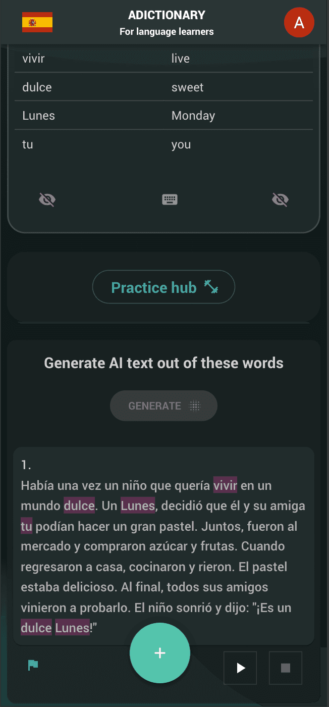 texto gerado para aprendizado de idiomas