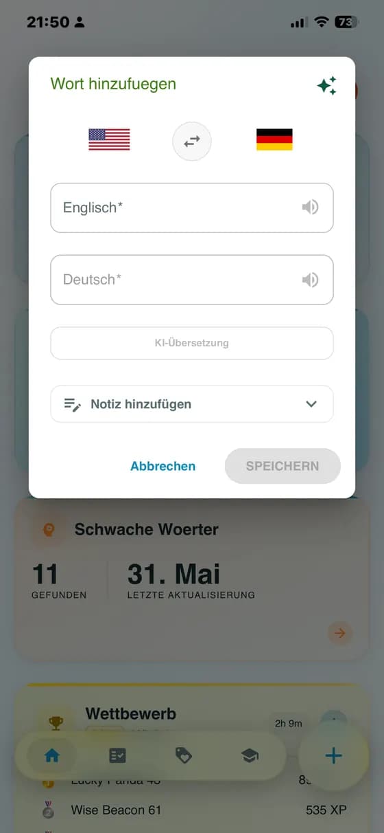 Raw app screenshot showing the add word form