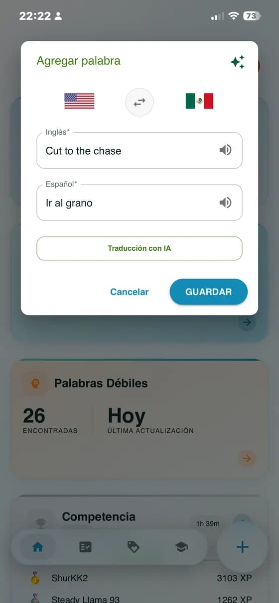 Raw app screenshot showing the add word form