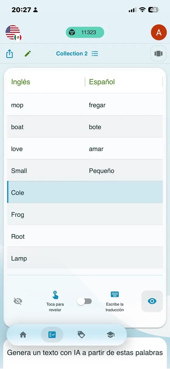 Raw app screenshot showing simple words memorization way