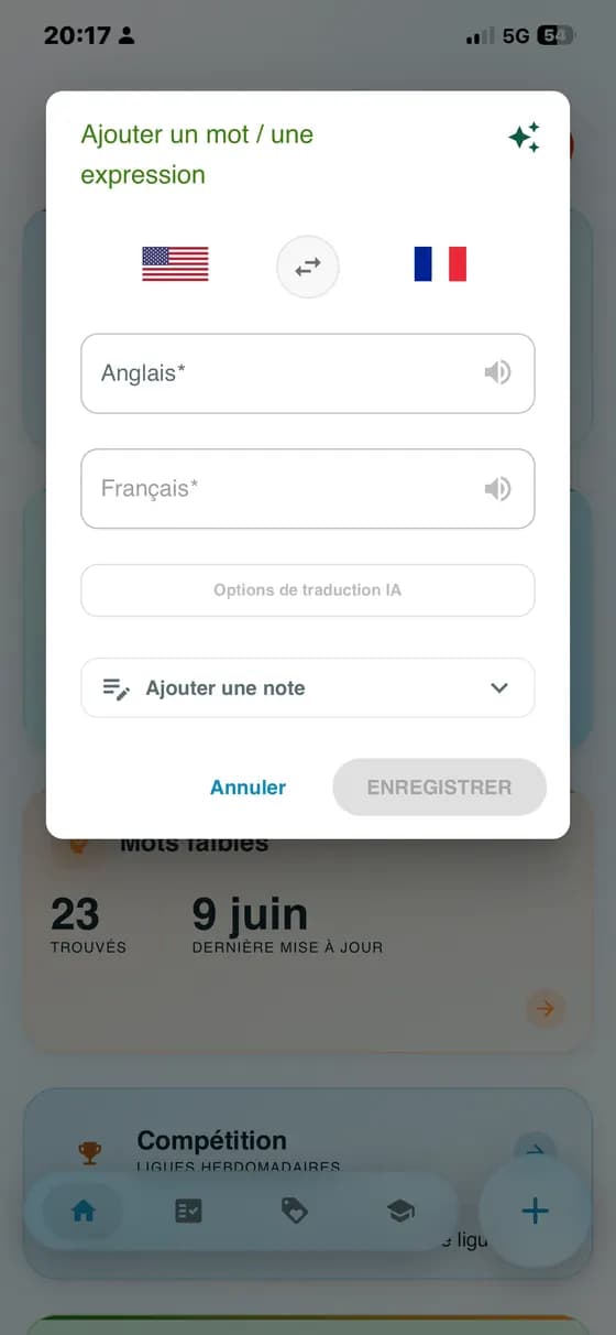 Raw app screenshot showing the add word form