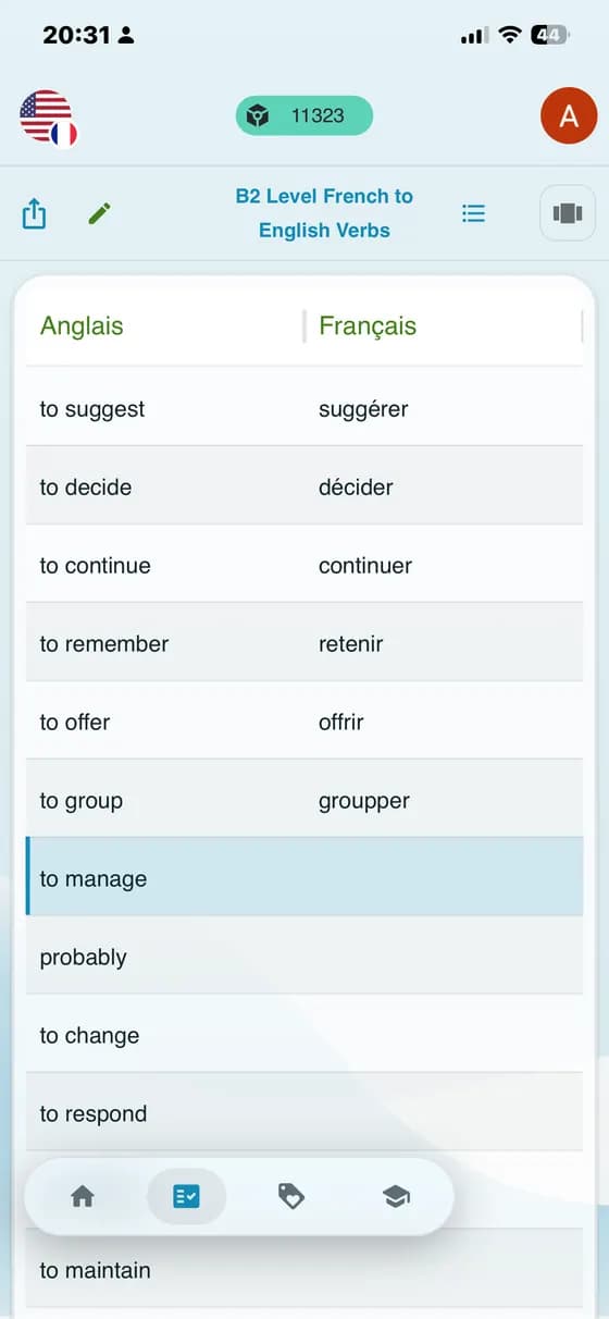 Raw app screenshot showing simple words memorization technique