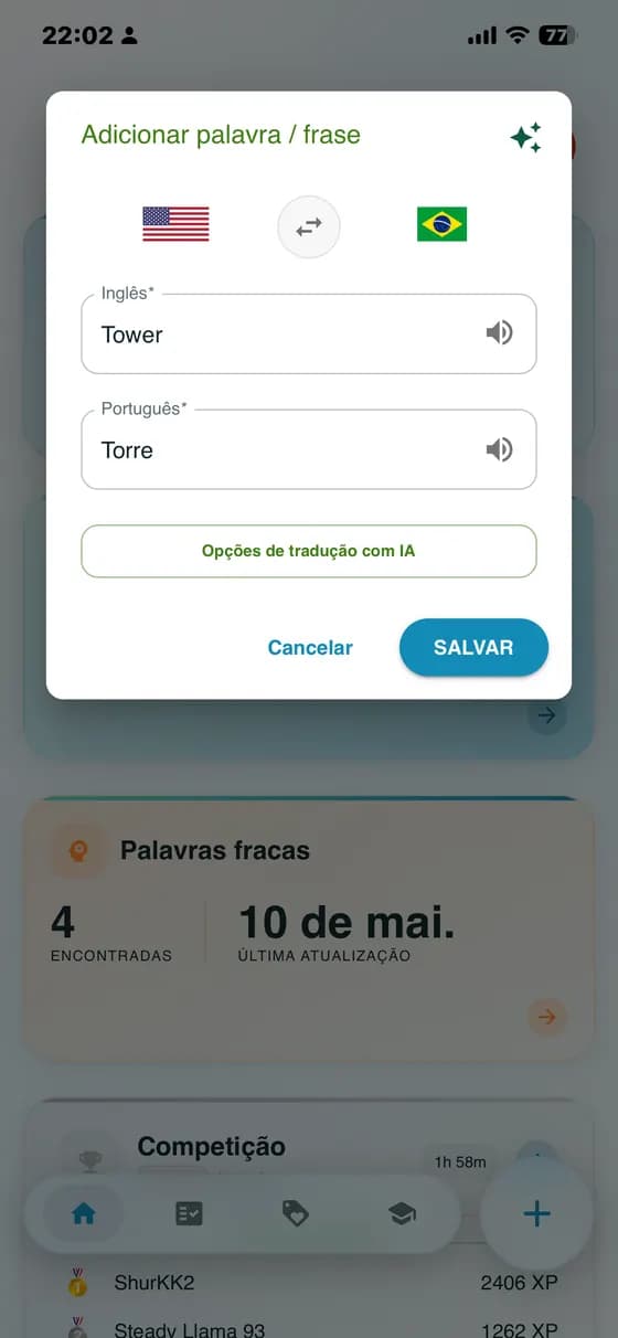 Raw app screenshot showing the add word form