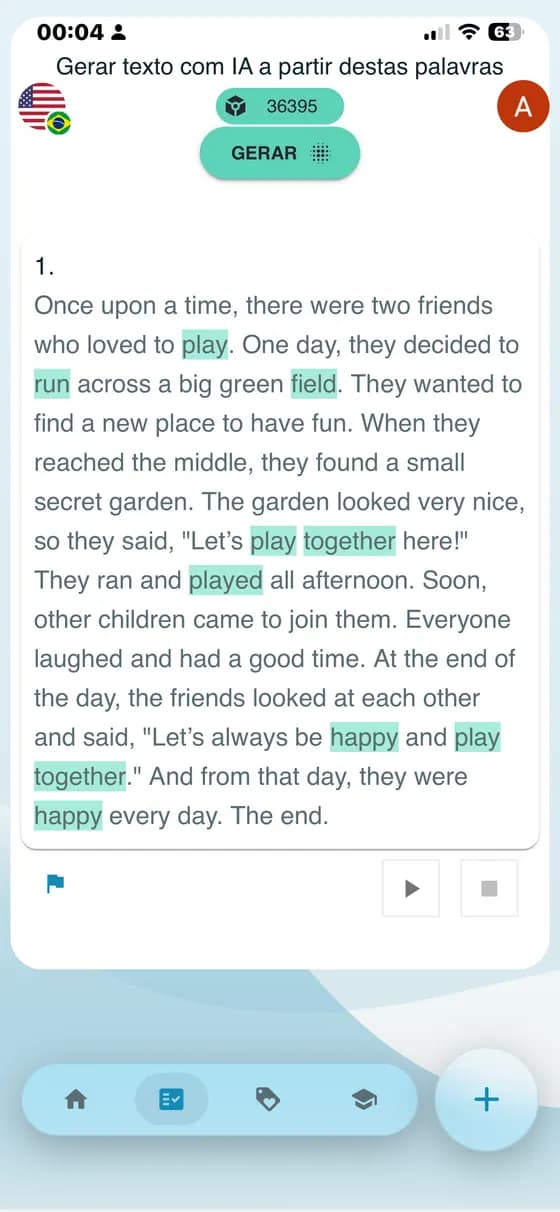Raw app screenshot showing an AI-generated learning text