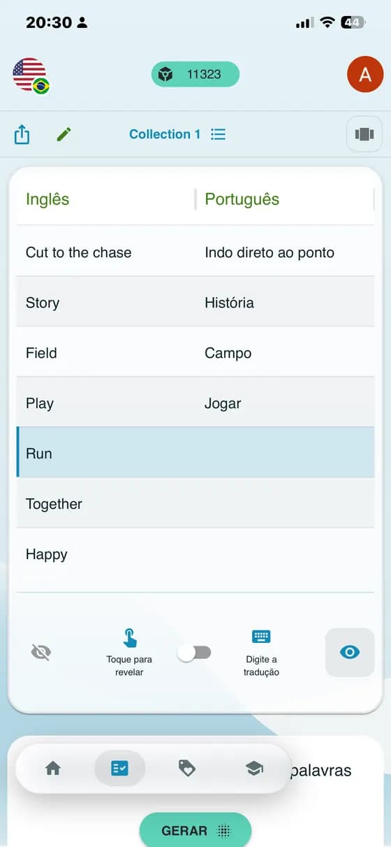 Raw app screenshot showing simple words memorization way