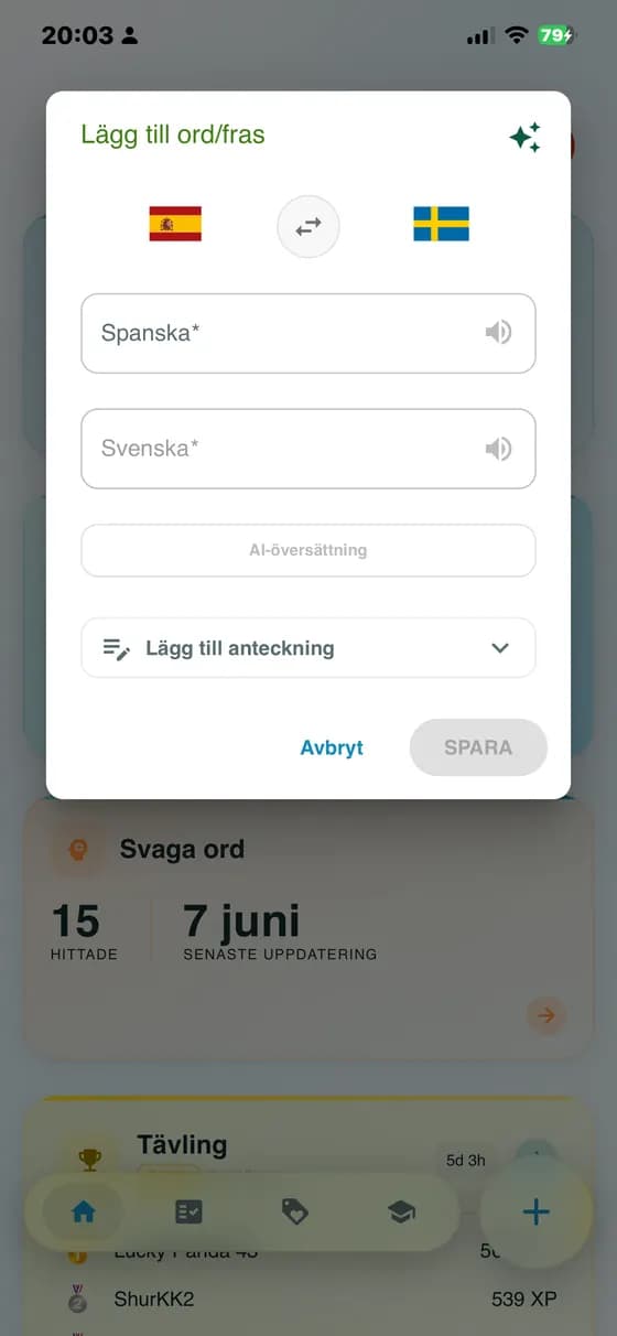 Raw app screenshot showing the add word form