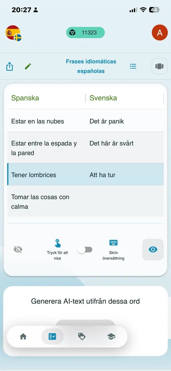 Raw app screenshot showing tap-to-reveal memorization practice