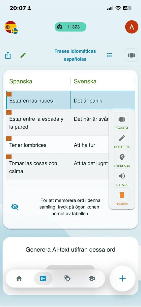 Raw app screenshot showing saved vocabulary words
