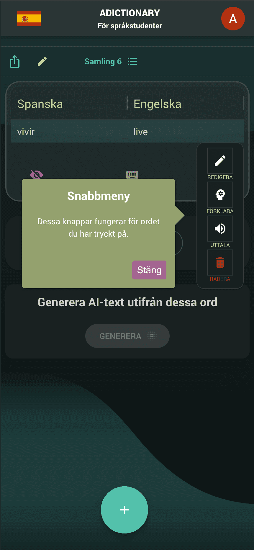 Nya ord context meny