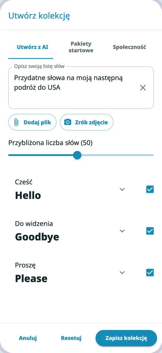 Tworzenie kolekcji nowych słów z pomocą AI w A-Dictionary