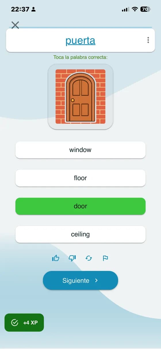 Ejercicio para elegir la traducción de puerta con confirmación de la respuesta en A-Dictionary